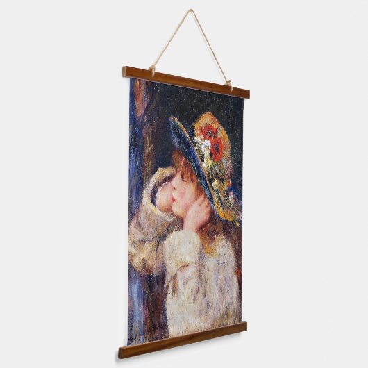 野草花の帽子をかぶった少女 吊り下げ型タペストリー (傾斜あり)