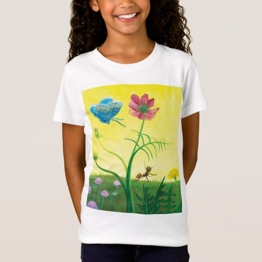 野草草地のアリと蝶Tシャツ Tシャツ (正面)