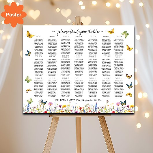 野草蝶21テーブル結婚の座席 ポスター