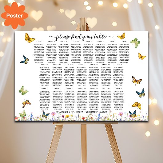 野草蝶22テーブル結婚の座席 ポスター