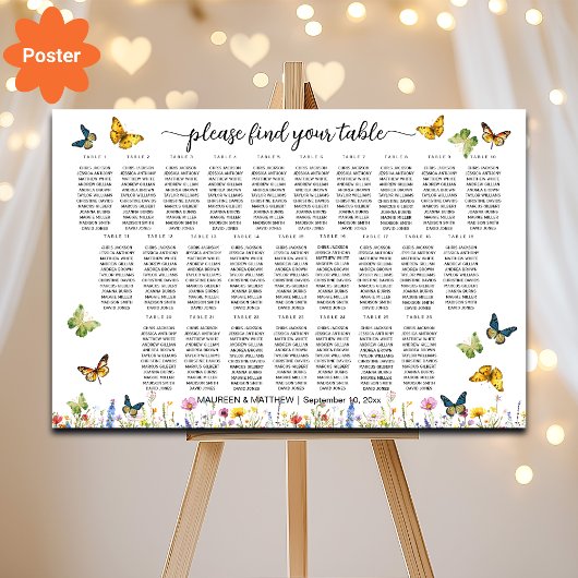 野草蝶26テーブル結婚の座席 ポスター