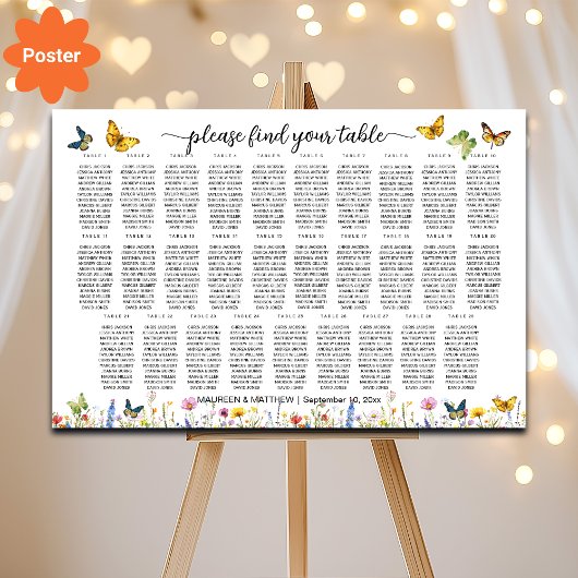 野草蝶29テーブル結婚の座席 ポスター