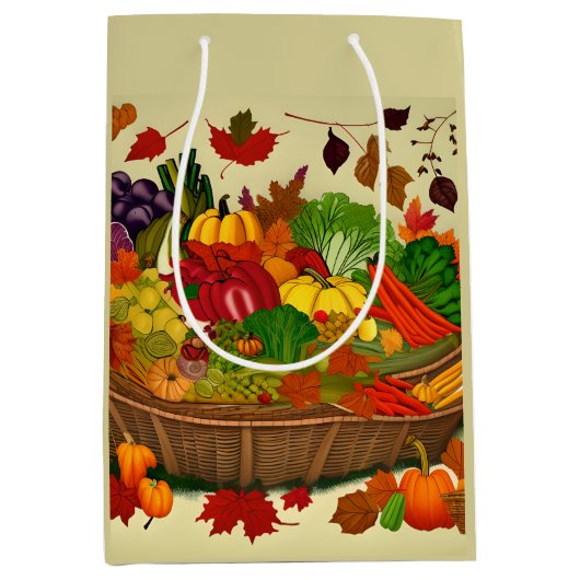 野菜がいっぱい入ったコルヌコピア ミディアムペーパーバッグ (正面)