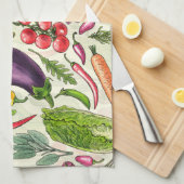 野菜とハーブの庭は白い上で収穫 キッチンタオル (四つ折り)