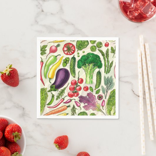 野菜とハーブの庭は白い上で収穫 スタンダードカクテルナプキン (インサイチュ)