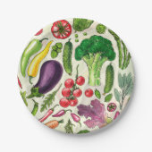 野菜とハーブの庭は白い上で収穫 ペーパープレート (正面)