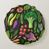 野菜とハーブの庭は黒で収穫 ラウンドクッション (裏面)