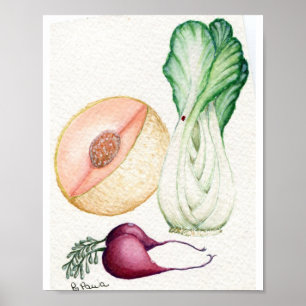 野菜と果物の水色 ポスター