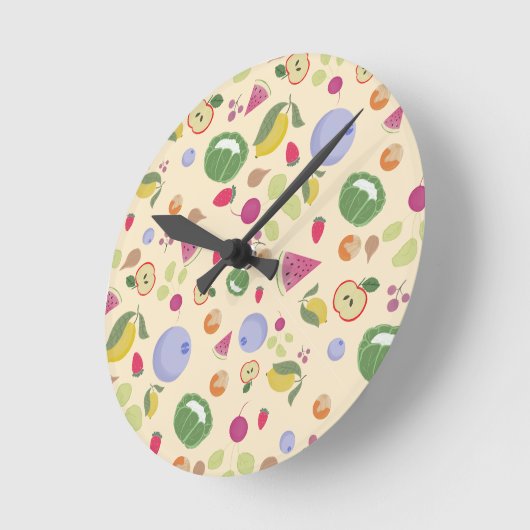 野菜と果物 ラウンド壁時計 (傾斜)