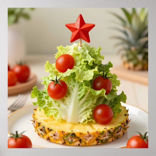 野菜のクリスマスツリー、レタスの葉とチェリー ポスター (正面)