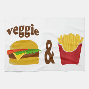 野菜のハンバーガーおよび揚げ物 キッチンタオル