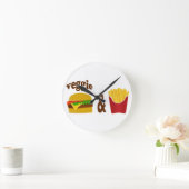 野菜のハンバーガーおよび揚げ物 ラウンド壁時計 (ホーム)
