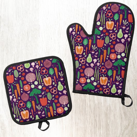 野菜のフードパターン濃色 鍋つかみ&鍋敷きセット