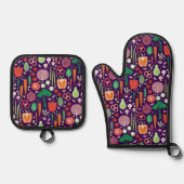 野菜のフードパターン濃色 鍋つかみ&鍋敷きセット (正面)