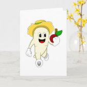 野菜のラディッシュが農業をしながら果物を持っている カード (黄色い花)