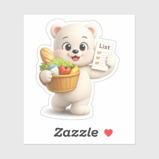 野菜の入った籠を持つクマのキャラクター シール (シート)