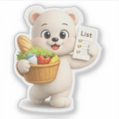 野菜の入った籠を持つクマのキャラクター シール (正面)