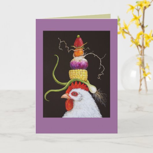 野菜の帽子カードで鶏をホーマーにする カード (黄色い花)