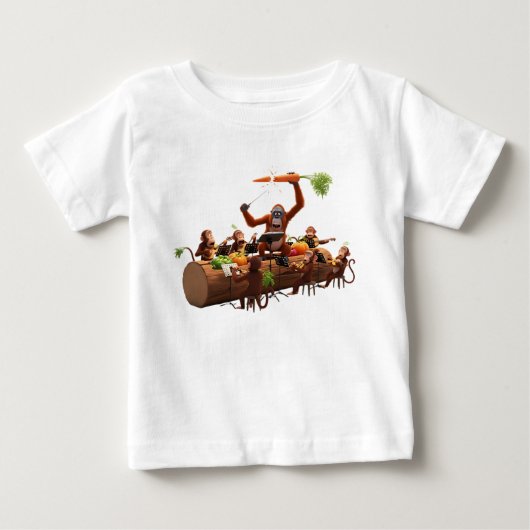 野菜の楽器で演奏するおもしろサルオーケストラ ベビーTシャツ (正面)