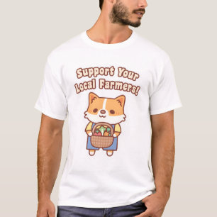 野菜を持つかわいいコーギー 地元農場を応援しよう Tシャツ