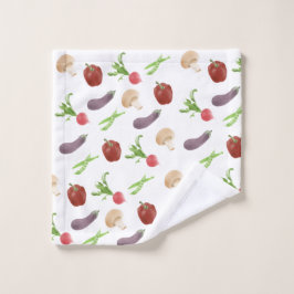 野菜イラストレーション模様 ウォッシュタオル