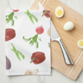 野菜イラストレーション模様 キッチンタオル (四つ折り)