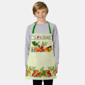 野菜カラフルアイラブ野菜カスタム文字 エプロン (着用した状態)