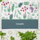 野菜サラダパターン（名前はグリーン） キッチンタオル (折り畳み)