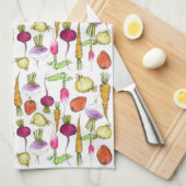 野菜スケッチニンジンのベートラディッシュアートタオル キッチンタオル (四つ折り)