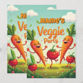 野菜パーティーの誕生日招待状 招待状 (正面/裏面)