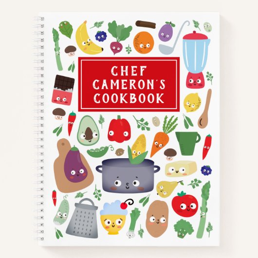 野菜果おもしろい物顔シェフキッズ料理本 ノートブック (正面)