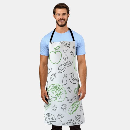 野菜柄の大エプロン エプロン (着用した状態)