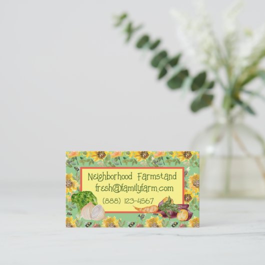 野菜立ちひまわりミツバチのカスタマイズ可能 名刺 (スタンド正面)