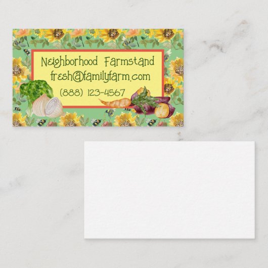 野菜立ちひまわりミツバチのカスタマイズ可能 名刺 (正面/裏面)