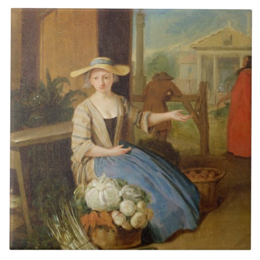 野菜販売人、コヴェント・ガーデン、c.1726 (paの油 タイル (正面)