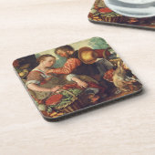 野菜1567年を販売している女性(キャンバスの油) コースター (左側)
