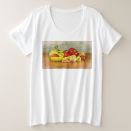「野菜」かわいい写真。買今 プラスサイズTシャツ