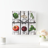 野菜&ハーブ素朴キッチンモダンフードアート スクエア壁時計 (ホーム)