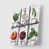 野菜&ハーブ素朴キッチンモダンフードアート スクエア壁時計 (傾斜)