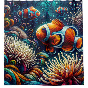 野華美化魚サンゴ礁アート シャワーカーテン