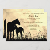 野馬の馬と馬の赤ちゃんシャワー 招待状 (正面/裏面)