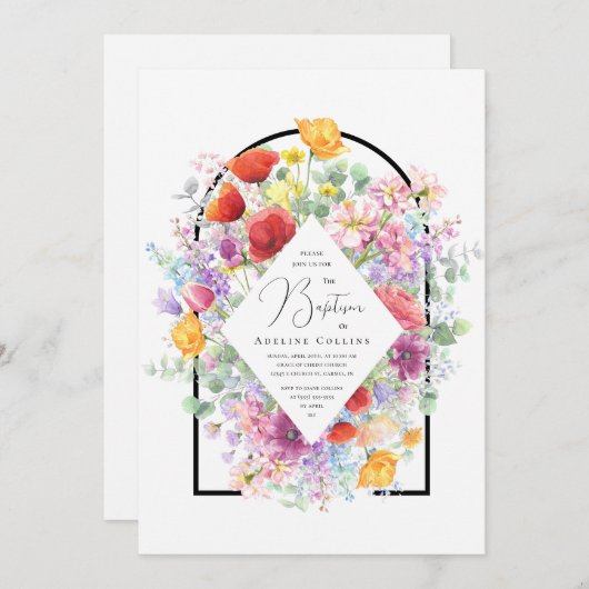 野鮮やか花カラフル洗礼 招待状 (正面/裏面)
