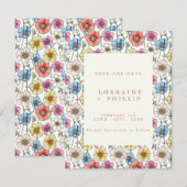 野鮮やか花シームレ結婚ス セーブザデート (正面/裏面)