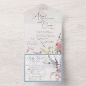 野鮮やか花桃色バイオレットイエロー オールインワン招待状 (内側)