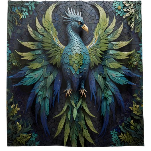 野鳥のオウムポートレート – 緑と青 シャワーカーテン (正面)