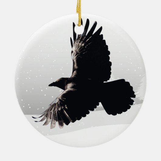 野鳥の妖精の鳥の飛行冬の雪 セラミックオーナメント (裏面)