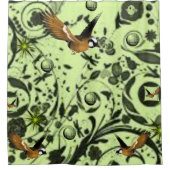 野鳥の緑のショーカーテン シャワーカーテン (正面)