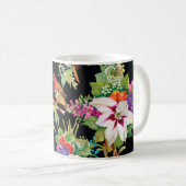 野鳥の花：黒ヴィンテージ コーヒーマグカップ (正面右)