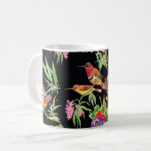 野鳥の花：黒ヴィンテージ コーヒーマグカップ (正面左)