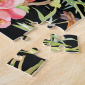 野鳥の花：黒ヴィンテージ ジグソーパズル (側面)